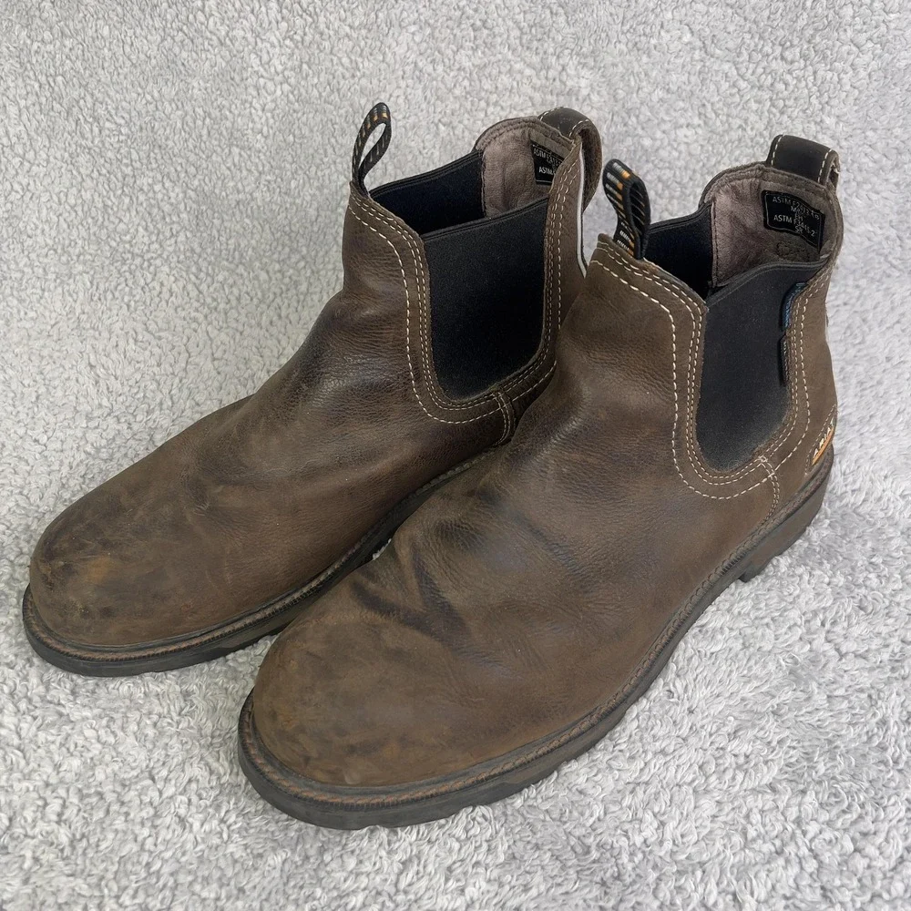 Ariat Boots Mens 14EE Brown Chelsea Steel Toe Waterproof Slip Resistant Work
